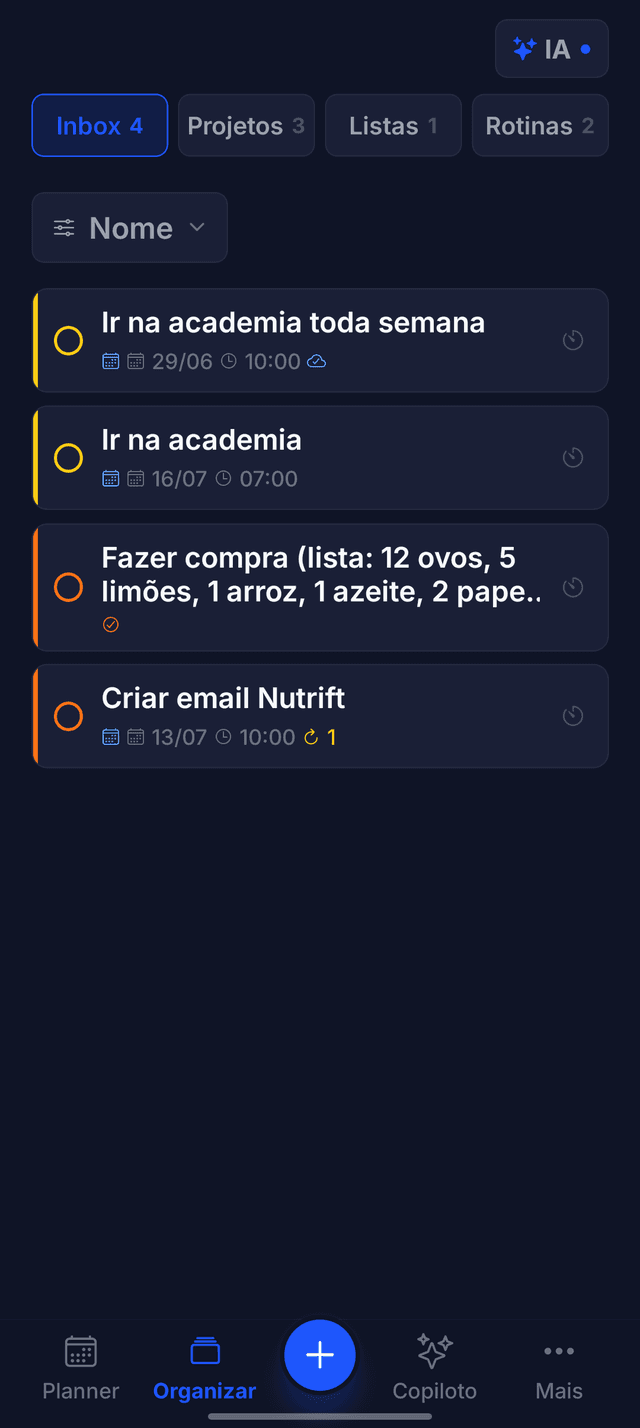 Tela Inbox do AgendaUp